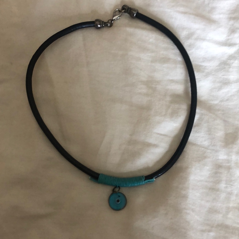 Leather evil eye choker